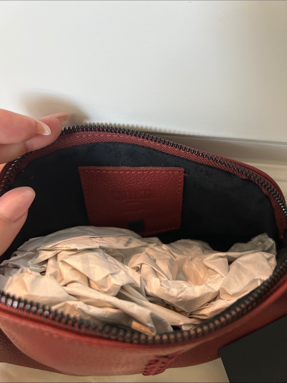 Callista Burgundy Leather Clutch - Picture 5 of 6